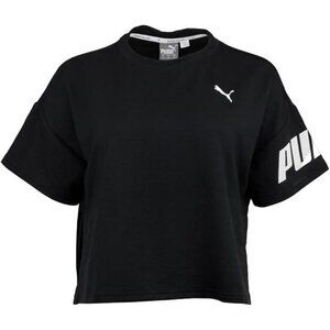 Puma Women Black Cropped Tee Moisture Wicking Logo Sleeve Athletic Top Small NEW